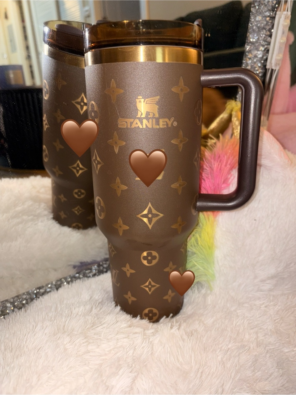 Stanley LV Brown and Gold Patterned Travel Mug with Handle